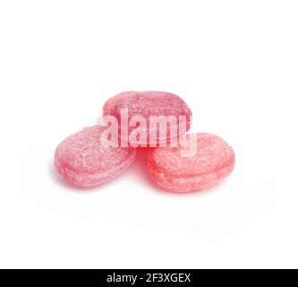 fruit oval lollipops isolated on white background, close up Stock Photo