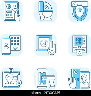 Contactless technology blue RGB color icons set Stock Vector