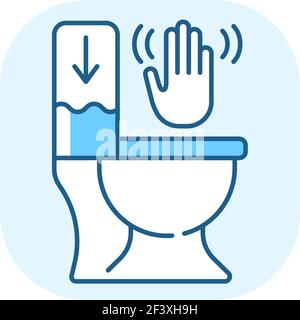 Touchless toilet flush blue RGB color icon Stock Vector