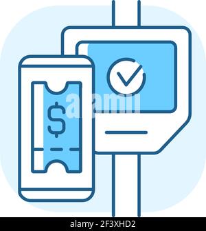 Contactless ticketing in public transport blue RGB color icon Stock Vector