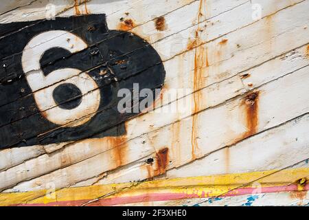 Boat wrecks in a habour in Brittany Stock Photo