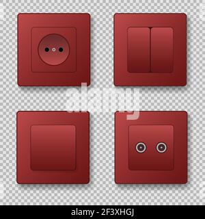Red Sockets and switches on a transparent background. vector illustration Stock Vector