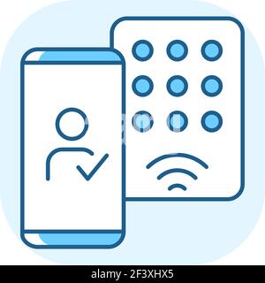 Detecting mobile credentials blue RGB color icon Stock Vector