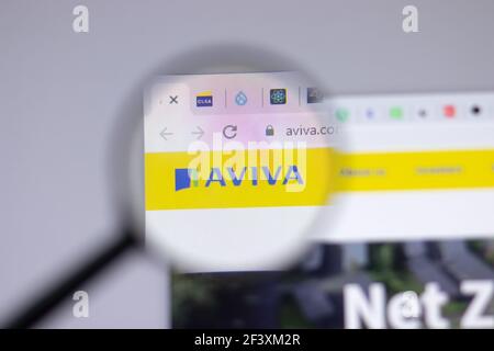 New York, USA - 18 March 2021: Aviva company logo icon on website, Illustrative Editorial Stock Photo