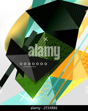 Abstract geometric background, polygonal triangle elements, lines and material textures, holographic elements. Abstract geometric background, polygonal triangle elements, lines and material textures, holographic elements. Vector modern abstract template Stock Vector