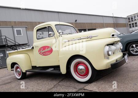 1952 Ford F1 pickup on display at Lenwade Industrial Estate, Norfolk, UK. Stock Photo