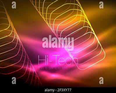 Neon glowing outline squares in dark. Neon glowing outline squares in dark, shiny light magic effect, geometric minimal template. Vector illustration Stock Vector