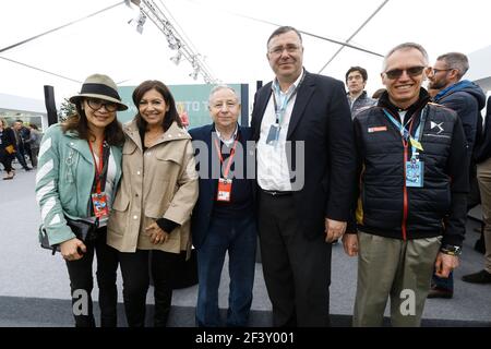 FIA president Jean Todt with his wife Michelle Yeoh, Paris mayor Anne Hidalgo, Total chairman Patrick Pouyanné, and PSA chairman Carlos Tavares, portrait during the 2018 Formula E championship, at Paris, France from april 27 to 29 - Photo Jean Michel Le Meur / DPPI Stock Photo