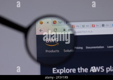 New York, USA - 18 March 2021: Amazon Web Services AWS company logo icon on website, Illustrative Editorial Stock Photo