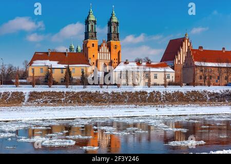 Poznan Cathedral in winter, Poland Stock Photo