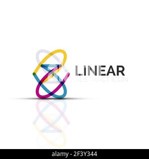 Abstract flower or star minimalistic linear icon, thin line geometric flat symbol for business icon design, abstract button or emblem. Abstract flower or star minimalistic linear icon, thin line geometric flat symbol for business icon design, abstract button or emblem. Vector illustration isolated on white created with color segments Stock Vector