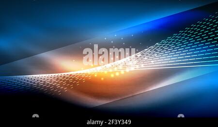 Smooth light effect, straight lines on glowing shiny neon dark background. Energy technology idea. Smooth light effect, straight lines on glowing shiny neon dark background. Energy technology idea. Vector illustration Stock Vector