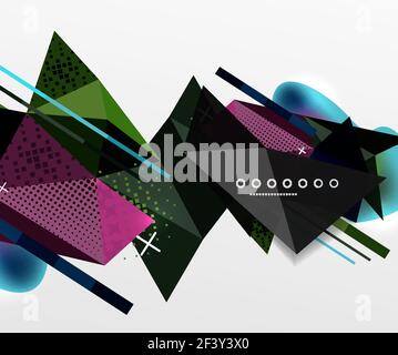 Abstract geometric background, polygonal triangle elements, lines and material textures, holographic elements. Abstract geometric background, polygonal triangle elements, lines and material textures, holographic elements. Vector modern abstract template Stock Vector