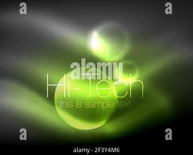 Blurred neon glowing circle, hi-tech modern bubble template, techno glowing glass round shapes or spheres. Geometric abstract background. Blurred neon glowing circle, hi-tech modern bubble template, techno glowing glass round shapes or spheres. Geometric abstract background. Vector illustration Stock Vector