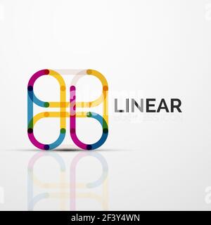 Abstract flower or star minimalistic linear icon, thin line geometric flat symbol for business icon design, abstract button or emblem. Abstract flower or star minimalistic linear icon, thin line geometric flat symbol for business icon design, abstract button or emblem. Vector illustration isolated on white created with color segments Stock Vector