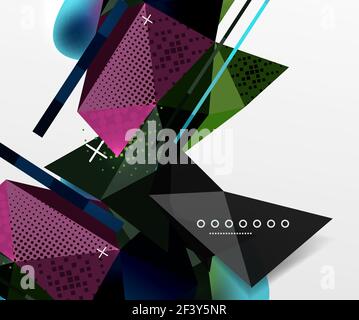 Abstract geometric background, polygonal triangle elements, lines and material textures, holographic elements. Abstract geometric background, polygonal triangle elements, lines and material textures, holographic elements. Vector modern abstract template Stock Vector