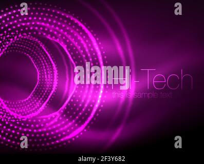 Magic neon circle shape abstract background, shiny light effect template for web banner, business or technology presentation background or elements, vector illustration. Magic neon circle shape abstract background, shiny light effect template for web banner, business or technology presentation background or elements, vector illustration. Disco or party design Stock Vector