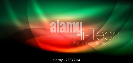 Glossy light effect neon glowing waves, shiny lights. Glossy light effect neon glowing waves, shiny lights. Digital techno futuristic abstract background, vector illustration Stock Vector