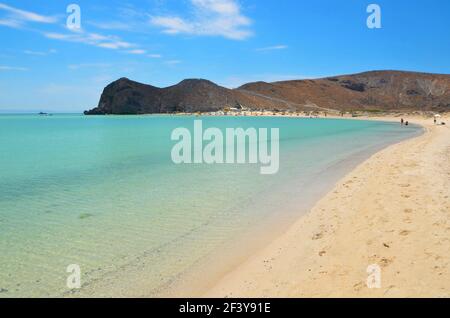 Landscape with scenic view of Playa El Tecolote, an isolated white sand beach with turquoise waters  in La Paz, Mexico. Stock Photo