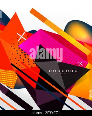 Abstract geometric background, polygonal triangle elements, lines and material textures, holographic elements. Abstract geometric background, polygonal triangle elements, lines and material textures, holographic elements. Vector modern abstract template Stock Vector