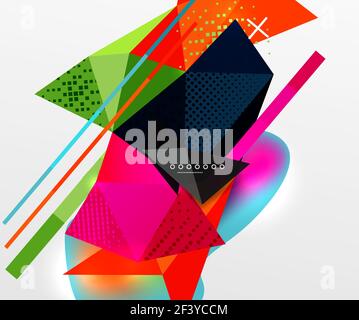 Abstract geometric background, polygonal triangle elements, lines and material textures, holographic elements. Abstract geometric background, polygonal triangle elements, lines and material textures, holographic elements. Vector modern abstract template Stock Vector