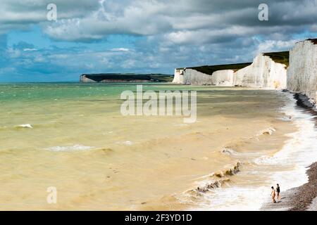 The seven sisters chalk cliffs on the English South coast. Stock Photo
