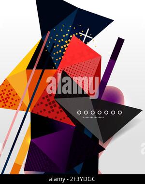 Abstract geometric background, polygonal triangle elements, lines and material textures, holographic elements. Abstract geometric background, polygonal triangle elements, lines and material textures, holographic elements. Vector modern abstract template Stock Vector