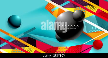 Abstract geometric poster created with polygonal triangle elements, lines, spheres, material textures, holographic elements. Abstract geometric poster created with polygonal triangle elements, lines, spheres, material textures, holographic elements. Vector modern abstract background Stock Vector