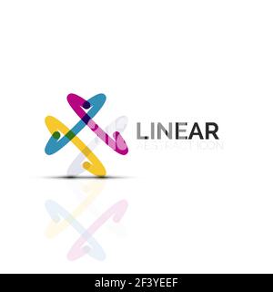 Abstract flower or star minimalistic linear icon, thin line geometric flat symbol for business icon design, abstract button or emblem. Abstract flower or star minimalistic linear icon, thin line geometric flat symbol for business icon design, abstract button or emblem. Vector illustration isolated on white created with color segments Stock Vector