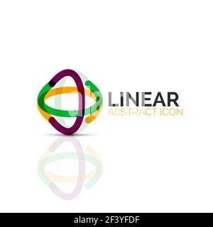 Abstract flower or star minimalistic linear icon, thin line geometric flat symbol for business icon design, abstract button or emblem. Abstract flower or star minimalistic linear icon, thin line geometric flat symbol for business icon design, abstract button or emblem. Vector illustration isolated on white created with color segments Stock Vector