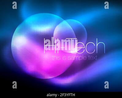 Blurred neon glowing circle, hi-tech modern bubble template, techno glowing glass round shapes or spheres. Geometric abstract background. Blurred neon glowing circle, hi-tech modern bubble template, techno glowing glass round shapes or spheres. Geometric abstract background. Vector illustration Stock Vector