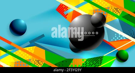 Abstract geometric poster created with polygonal triangle elements, lines, spheres, material textures, holographic elements. Abstract geometric poster created with polygonal triangle elements, lines, spheres, material textures, holographic elements. Vector modern abstract background Stock Vector