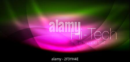 Glossy light effect neon glowing waves, shiny lights. Glossy light effect neon glowing waves, shiny lights. Digital techno futuristic abstract background, vector illustration Stock Vector