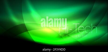 Glossy light effect neon glowing waves, shiny lights. Glossy light effect neon glowing waves, shiny lights. Digital techno futuristic abstract background, vector illustration Stock Vector