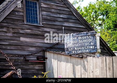 St. Augustine, USA - May 10, 2018: St George Street in downtown old town Florida city with oldest wood school house in Spanish colonial quarter in sum Stock Photo