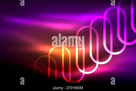 Glowing ellipses dark background, waves and swirl, neon light effect, shiny vector magic effects. Glowing ellipses dark background, waves and swirl, neon light effect, shiny magic effects. Vector illustration Stock Vector