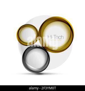 Circle web layout - digital techno spheres - web banner, button or icon with text. Glossy swirl color abstract circle design, hi-tech futuristic symbol with color rings and grey metallic element. Circle web layout - digital techno spheres - web banner, button or icon with text. Glossy swirl color abstract circle design, hi-tech futuristic symbol with color rings and grey metallic element. Vector illustration Stock Vector