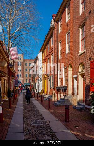 Houses on Elfreth’s Alley, a collection of early American houses, Philadelphia Pennsylvania Stock Photo