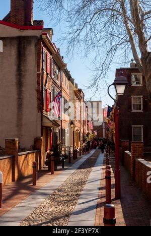 Houses on Elfreth’s Alley, a collection of early American houses, Philadelphia Pennsylvania Stock Photo