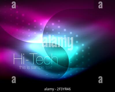 Glittering neon glowin wave, techno modern art abstract background, magical shiny template. Glittering neon glowin wave, techno modern art abstract background, magical shiny template. Vector illustration Stock Vector