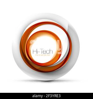 Digital techno sphere web banner, button or icon with text. Glossy swirl color abstract circle design, hi-tech futuristic symbol with color rings and grey metallic element. Digital techno sphere web banner, button or icon with text. Glossy swirl color abstract circle design, hi-tech futuristic symbol with color rings and grey metallic element. Vector illustration Stock Vector