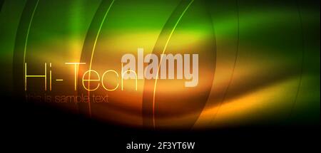 Glossy light effect neon glowing waves, shiny lights. Glossy light effect neon glowing waves, shiny lights. Digital techno futuristic abstract background, vector illustration Stock Vector