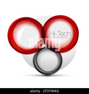 Circle web layout - digital techno spheres - web banner, button or icon with text. Glossy swirl color abstract circle design, hi-tech futuristic symbol with color rings and grey metallic element. Circle web layout - digital techno spheres - web banner, button or icon with text. Glossy swirl color abstract circle design, hi-tech futuristic symbol with color rings and grey metallic element. Vector illustration Stock Vector