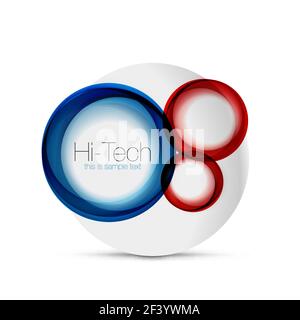 Circle web layout - digital techno spheres - web banner, button or icon with text. Glossy swirl color abstract circle design, hi-tech futuristic symbol with color rings and grey metallic element. Circle web layout - digital techno spheres - web banner, button or icon with text. Glossy swirl color abstract circle design, hi-tech futuristic symbol with color rings and grey metallic element. Vector illustration Stock Vector