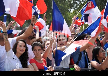 PARIS, FRANCE - JULY 15, 2018 : World Cup 2018 final game at Champ de Mars, where thousands of french team fans watched the game. Stock Photo