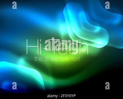 Blurred arrows in dark space. Neon pointers, glass glossy design, abstract shiny techno background, web banner. Blurred arrows in dark space. Neon pointers, glass glossy design, abstract shiny techno background, web banner, vector illustration Stock Vector