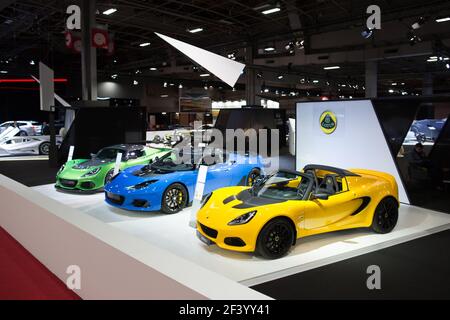 Lotus Elise 220 Sport, Evora GT410 Sport, Exige Cup 430 during the 2018 Mondial de l'Automobile, Paris Motorshow, from october 4 to 14 , France - Photo Antonin Vincent / DPPI Stock Photo