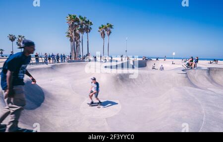 Skate Boarding in Venice Beach California Skate Park Stock Photo