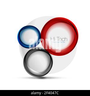 Circle web layout - digital techno spheres - web banner, button or icon with text. Glossy swirl color abstract circle design, hi-tech futuristic symbol with color rings and grey metallic element. Circle web layout - digital techno spheres - web banner, button or icon with text. Glossy swirl color abstract circle design, hi-tech futuristic symbol with color rings and grey metallic element. Vector illustration Stock Vector