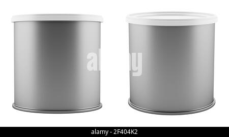 blank metal tin can with white plastic lid isolated on white background. 3d illustration Stock Photo